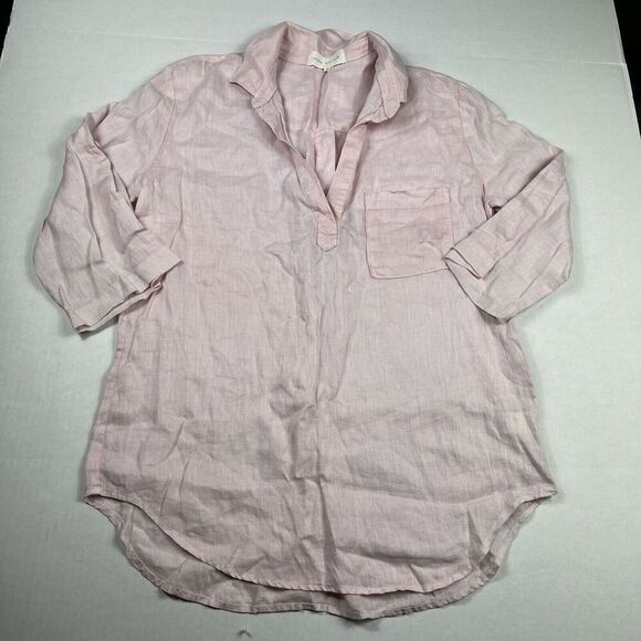 Side Stitch Linen Tunic Shirt Pink 3/4 Sleeve Loose Fit Soft Girl Top MEDIUM - Picture 1 of 12
